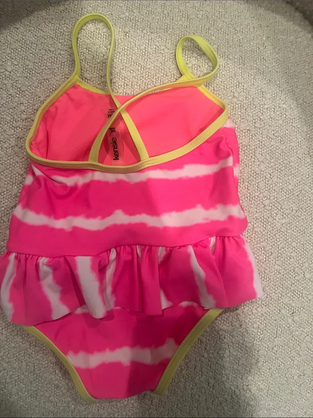 Kensie Girl Neon Pink & White Tie-Dye Ruffle One-Piece Swimsuit 18M EUC